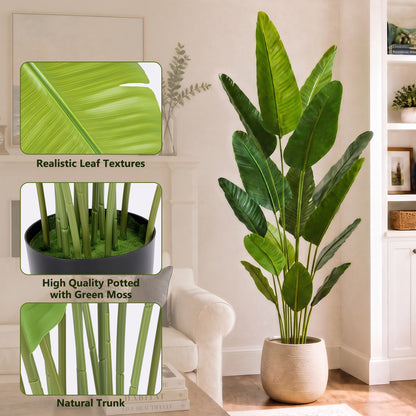6ft Artificial Bird Of Paradise Plants with 15 Stems, Tall Faux Paradise Tree, Artificial Plants for Home Office Decor