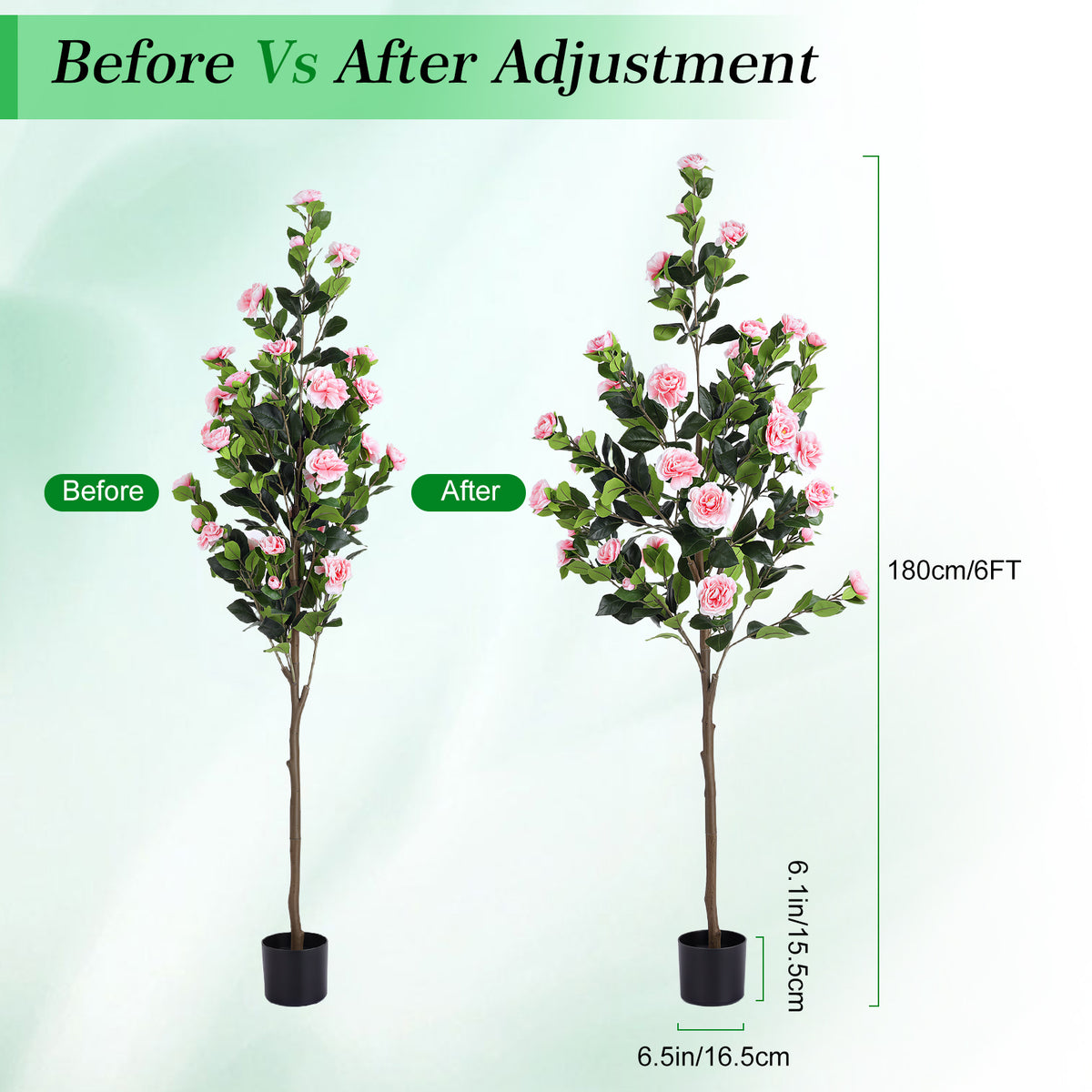 6FT Artificial Camellia Tree Faux Plants Indoor, with Easy Assembly, Low Maintenance, Ideal for Both Indoor Decoration and Other Purposes, Perfect Porch Christmas Trees