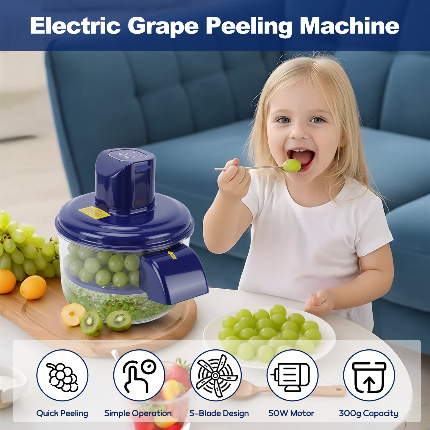Electric Automatic Grape Peeling Machine,USB-C Charging,One-Button Garlic Peeler,Suitable for Small Fruits Such as Grapes, Garlic, Jujube, Etc.
