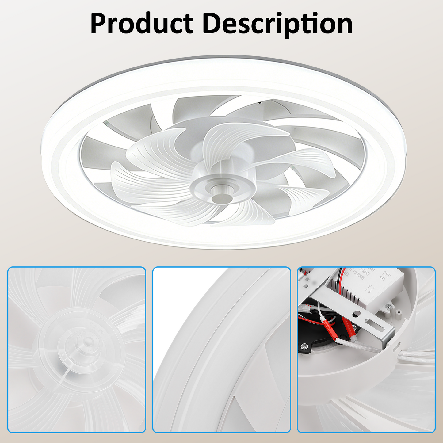 20in Low Profile Ceiling Fan with Light & Remote, Flush Mount Ceiling Fan, Quiet DC Motor 3000-6500K Dimmable LED Fandelier for Bedroom & Small Rooms, White