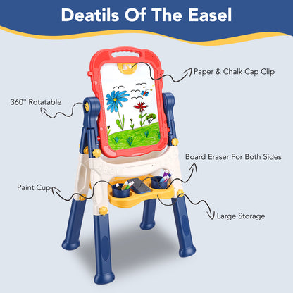 Art Easel for Kids, Adjustable Standing Rotatable Double Sided Easel with Painting Accessories for Toddlers Boys and Girls,Red