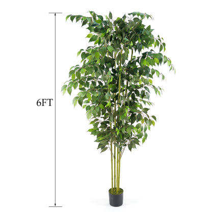 6ft Artificial Ficus Tree with Natural Trunk & Dense Foliage, Realistic Faux Ficus Tree with Lifelike Leaves, Sturdy Pot, Tall Fake Plants for Home Office Living Room, Porch, Garden Decor