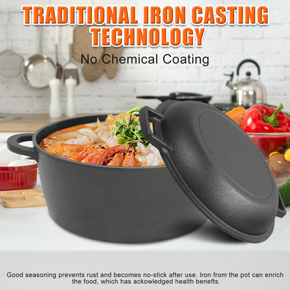 5.5QT Pre-Seasoned Cast Iron Dutch Oven with Lid, Ideal for Bread Baking, Sourdough, Frying, BBQ & Camping - Dual Handles, Skillet Pan Set for Indoor & Outdoor Use