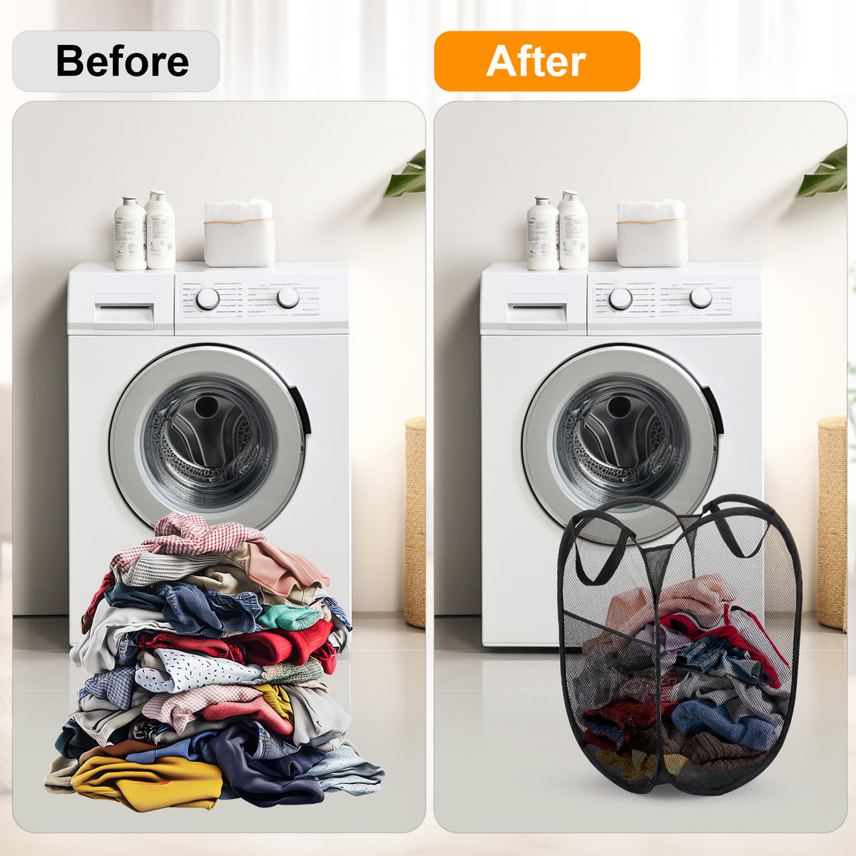 Collapsible Mesh Pop Up Laundry Hamper with Sturdy Handles - Portable Foldable Clothes Baskets for Dorm, Bathroom & Travel Storage (Black, 4 Packs)