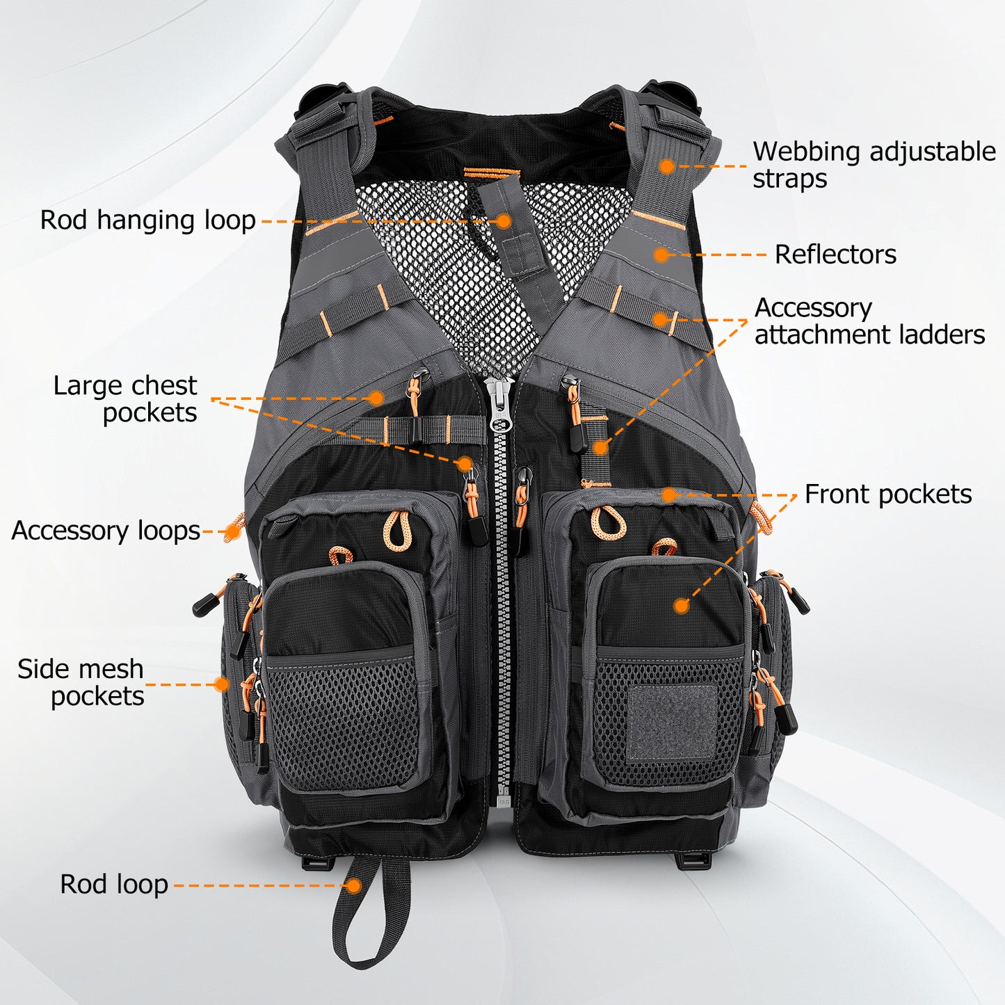 Fly Fishing Vest for Men Women, Comfortable Adjustable Fishing Vest with Multi-Pockets Reflective Stripes, Lightweight and Durable Unisex Strap Fishing Vest Pack, for Fly Bass Fishing,Black