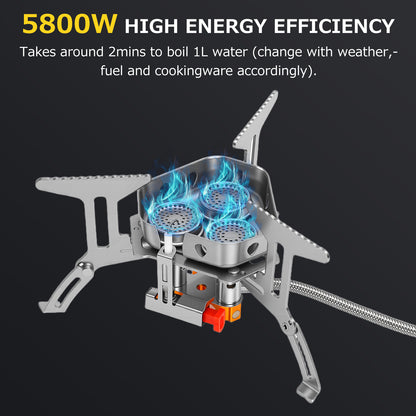 5800W Portable Foldable Camping Gas Stove with 3 Burner Cores, Stove Adapter & Carrying Box for Outdoor Backpacking Hiking Picnic