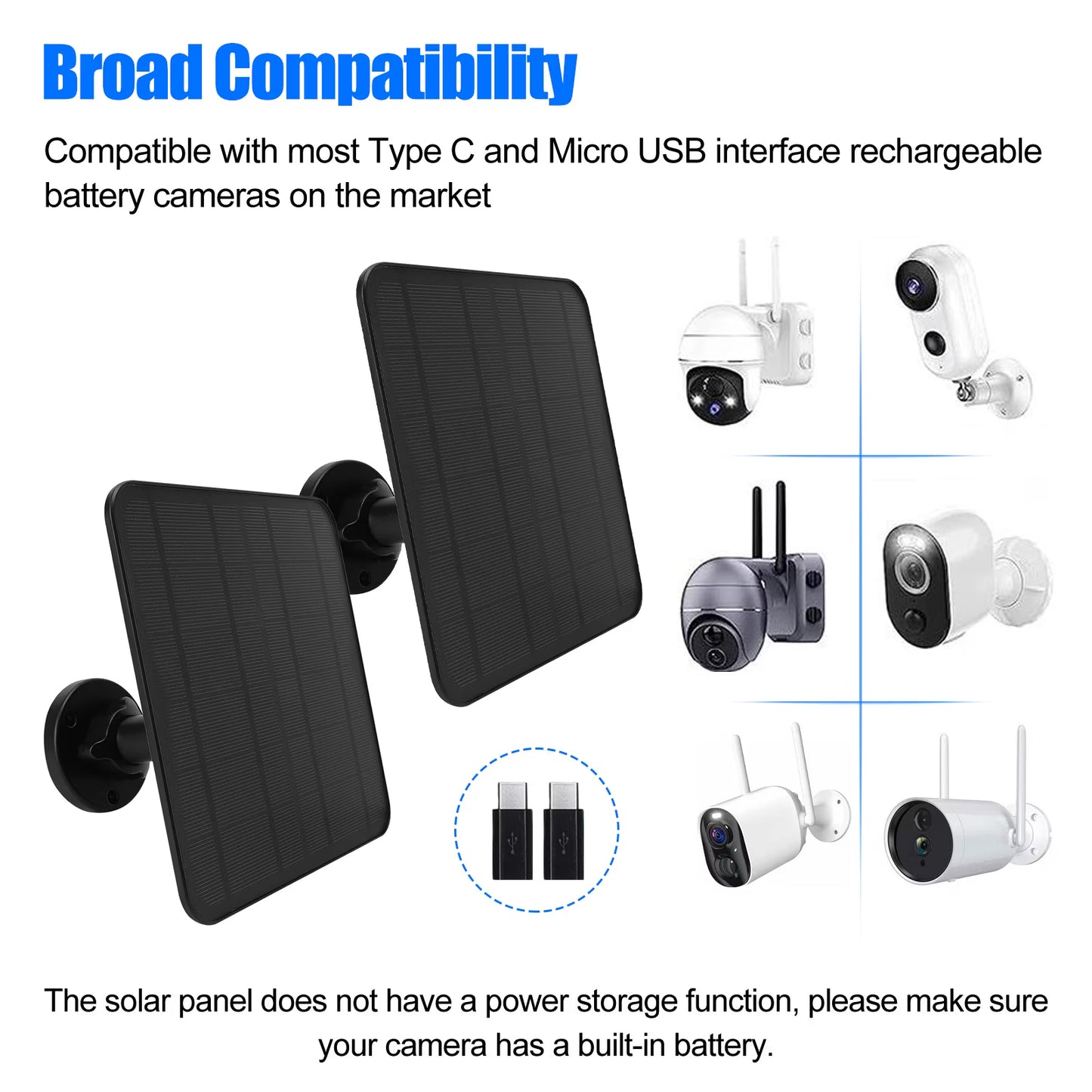2Pack 12W Solar Panel for Security Camera Outdoor, 5V Micro USB/USB C Solar Panel Charger Compatible with Rechargeable Battery Powered Cam, IP65 Waterproof, 9.8ft Cable, 360° Adjustable Bracket