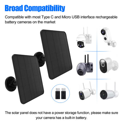 2Pack 12W Solar Panel for Security Camera Outdoor, 5V Micro USB/USB C Solar Panel Charger Compatible with Rechargeable Battery Powered Cam, IP65 Waterproof, 9.8ft Cable, 360° Adjustable Bracket
