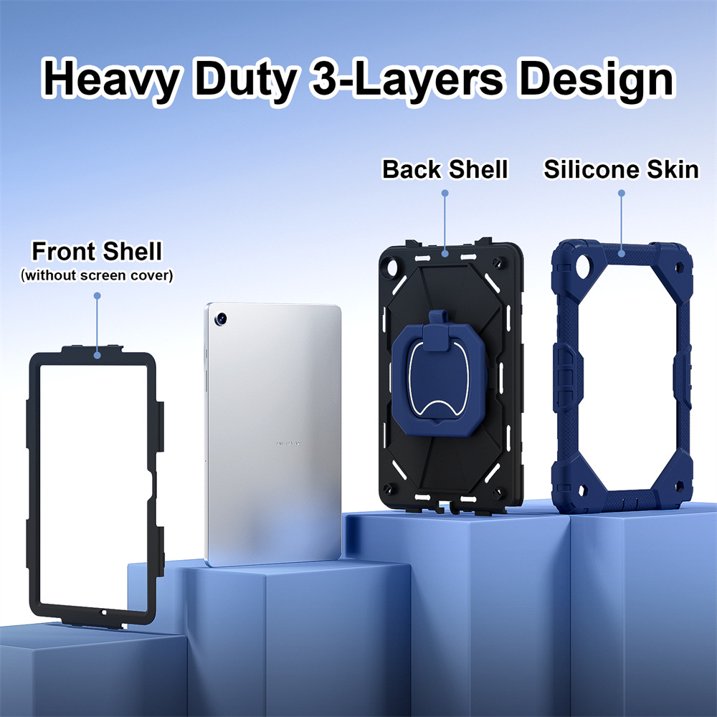 Case Fit for Samsung Galaxy Tab S10 Lite/ S10 FE/ S9 FE/ S9 5G (10.9''/11''), Heavy Duty Shockproof Protective Case with Rotating Stand, Hand Strap and Pen Holder, Black