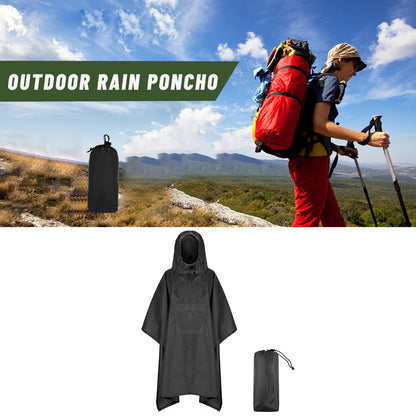 Hooded Rain Poncho for Adult with Pocket,Waterproof Lightweight Raincoat for Unisex Hiking Camping,Black