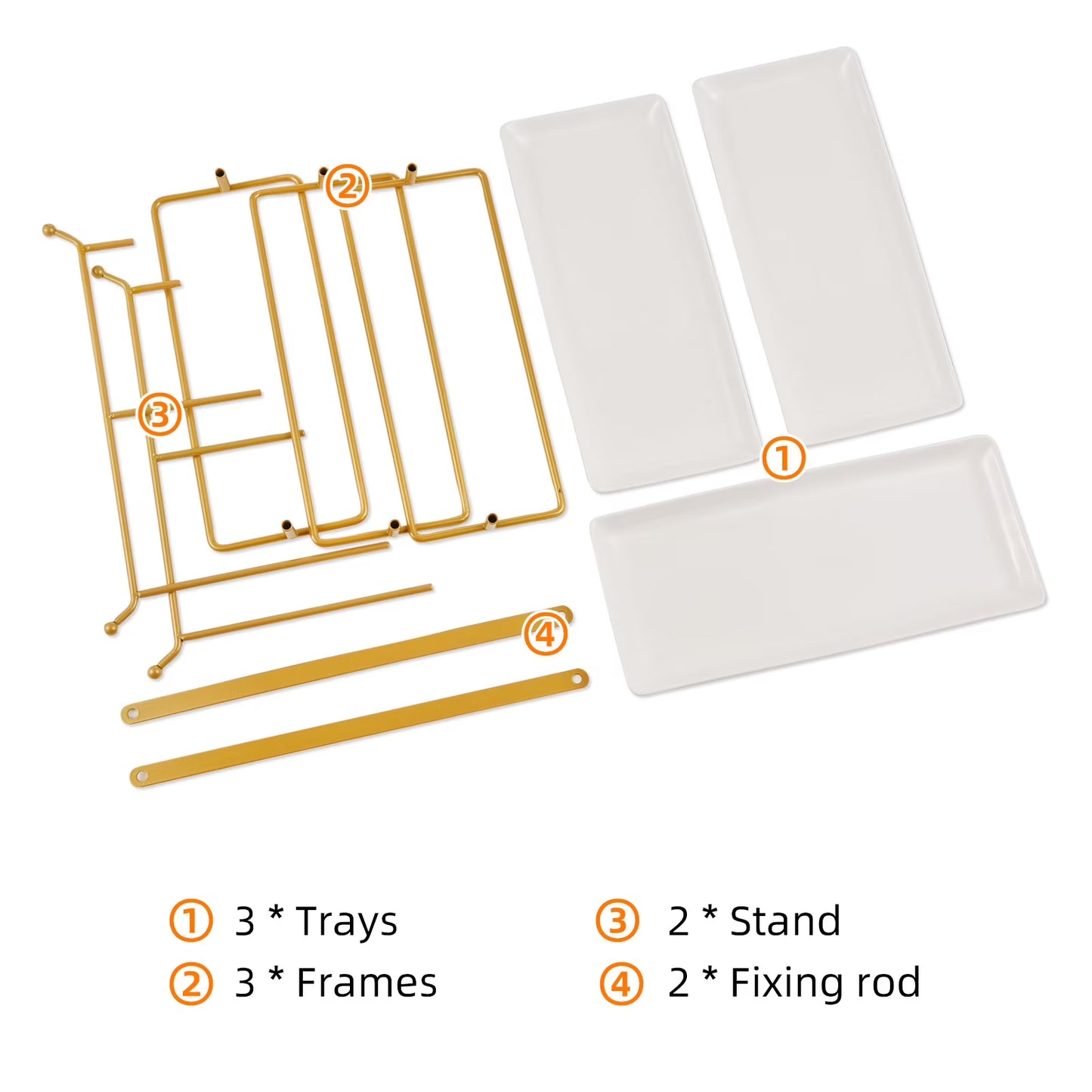 3 Tier Serving Trays for Party,12 Inch Porcelain White Tiered Tray Stand, Fruit Tray, Trays for Serving Food, White Dessert Stand with Collapsible Sturdier Gold Metal Rack
