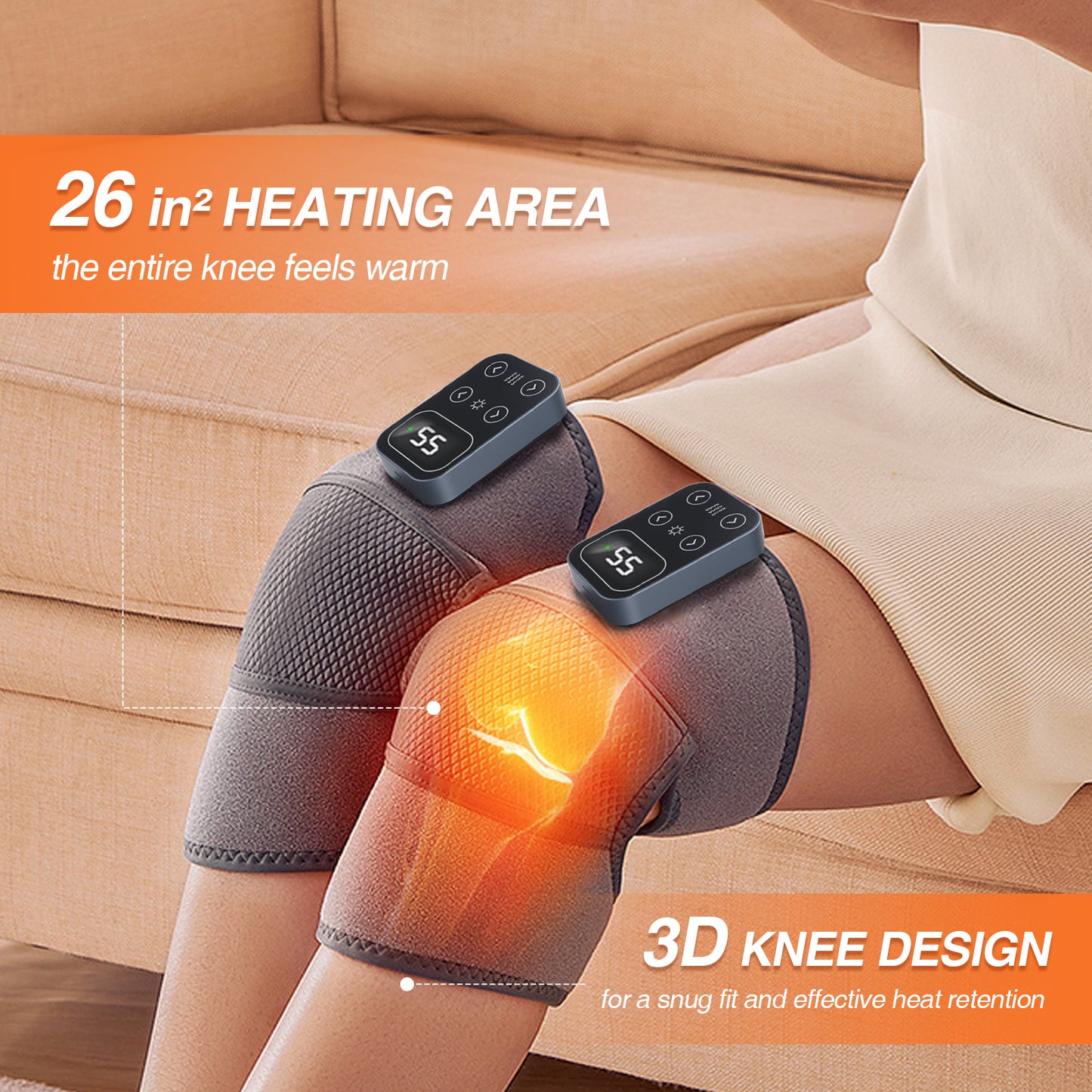 Cordless Heated Knee Massager with Vibration, 5 Heat Levels & 3 Massage Modes, Electric Knee Brace with Massage for Men Women