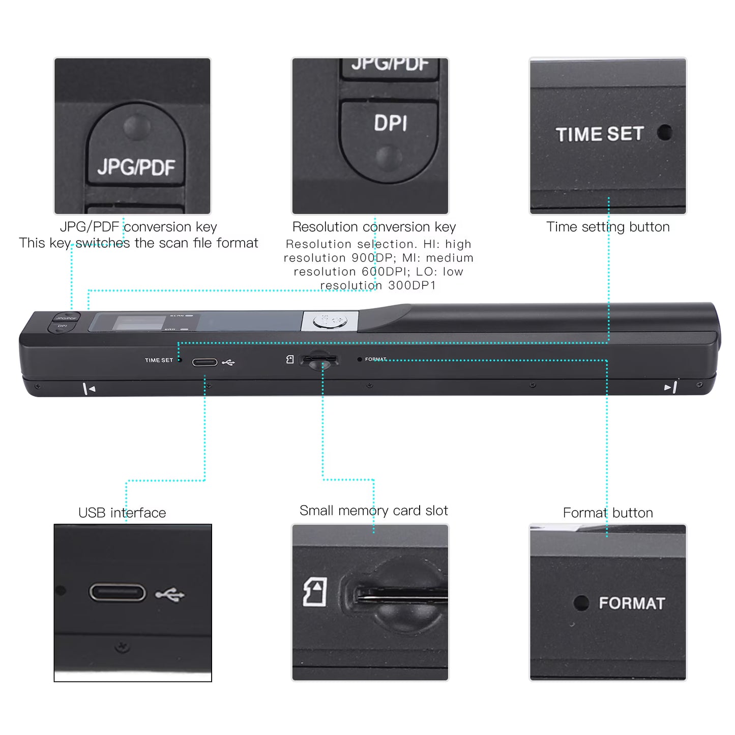 Portable Scanner A4 Document Handheld Scanner 900DPI JPG PDF Formate for Business Picture, Black