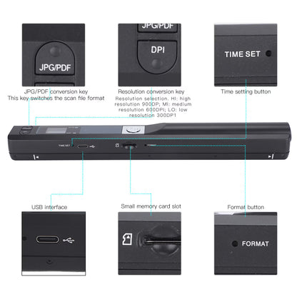 Portable Scanner A4 Document Handheld Scanner 900DPI JPG PDF Formate for Business Picture, Black