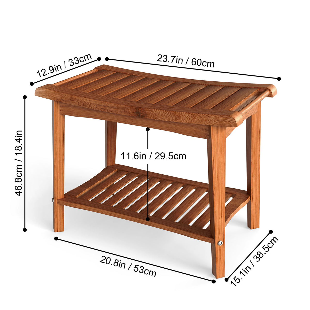 Shower Bench, Wood Shower Stool with Handle & Storage Shelf for Bathroom,Bathtub
