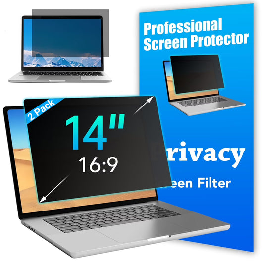 [2 Pack] 14" Laptop Privacy Screen Filter for 16:9 Widescreen Computer Monitor Screen Protector Film, 14 Inch Monitor Privacy Shield and Anti-Glare Protector, Anti-Scratch, Anti Blue Light Filter