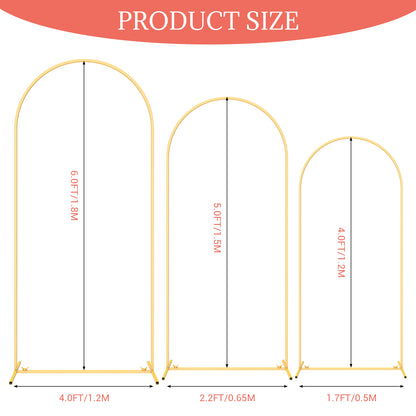 LHCER Set of 3 Metal Wedding Arch Backdrop Stand, Elegant Gold Arched Frames (4FT/5FT/6FT) for Wedding, Birthday Party, Bridal Shower,Ceremonies, Anniversaries, Graduation Décor