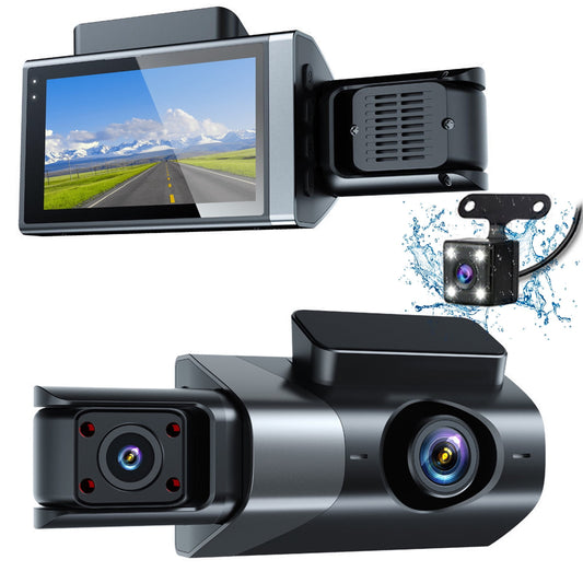 3 Channel Dash Cam Front and Rear, 1080P Dash Camera for Cars, 3" IPS Screen Three Way Dashcam with Night Vision, G-Sensor, Loop Recording, 24Hr Parking, DVR, Support 32GB Card