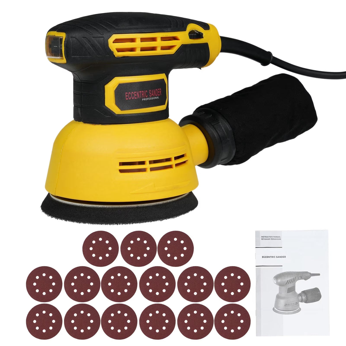 5-Inch Random Orbital Sander with 15Pcs Sandpapers, 12000RPM 6 Variable Speed Sanders for Wood, High Performance Dust Collection System for Woodworking, 2.5A, Dust Collection Bag Include