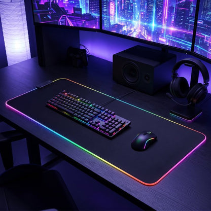 Extra Large RGB Gaming Mouse Pad-14 Light Modes, Extended Soft LED Mouse Pad, Anti-Slip Rubber Base, Computer Keyboard Mousepad Mat (31.5 x 12 Inch)