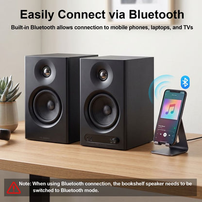 80W Powered Bookshelf Speakers, Bluetooth 5.3 Active Computer Speakers with 1" Silk Dome Tweeters & 4" Woofers, ARC/AUX/Optical/USB, Adjustable Bass & Treble, Wood Finish for TV PC Gaming Turntable