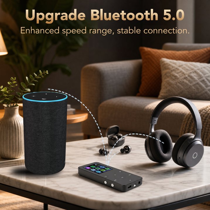 64GB MP3 Player with Bluetooth, Portable Music Player with Built-in HD Speaker, Voice Recorder, HiFi Sound, Photo Viewer, E-Book, Supports Expanded Up to 128GB, Black