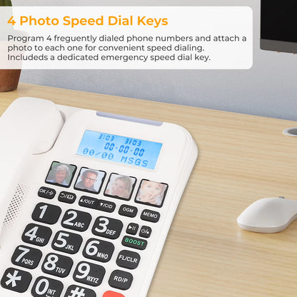 Expandable Corded/Cordless Phone System with Answering Machine, Big Button Senior Phone with Caller ID/Call Blocking & Handset/Amplified Speakerphones, Landline Business Telephones, White