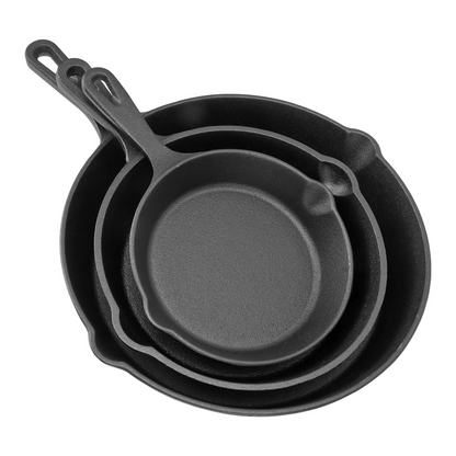 Cast Iron Skillet Set, 3-Piece Pre-Seasoned Pan Cookware Set, 10", 8", 6" Frying Pans with Handles, Heavy-Duty Cookware Set with Non-Stick Surface For Saute, Cooking, Pizza