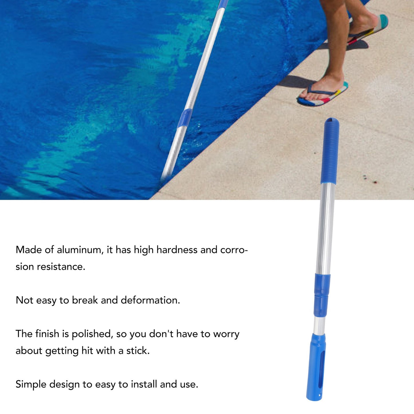 Telescopic Pole, Swimming Pool Pole Non Deformation Easy To Install 3 Section For Skimmer For Pool