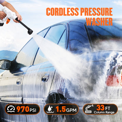950PSI Cordless Pressure Washer, 1.5 GPM Portable Power Washer with 6-in-1 Adjustable Nozzle, 2 Battery, Power Cleaner with 32.8ft Hose for Cars, Patios, Driveways