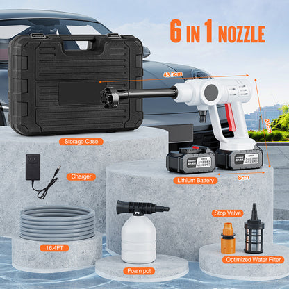 950PSI Cordless Pressure Washer, 1.5 GPM Portable Power Washer with 6-in-1 Adjustable Nozzle, 2 Battery, Power Cleaner with 32.8ft Hose for Cars, Patios, Driveways
