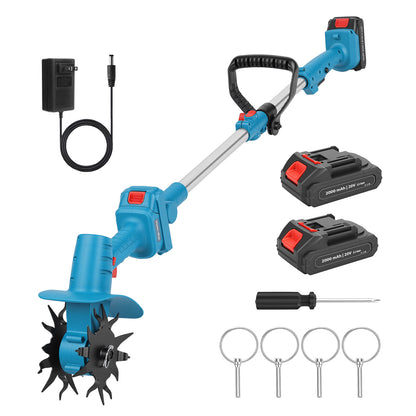 20V Cordless Tiller Cultivator, 280RPM Electric Garden Tiller with 2 x 2000mAh Battery, 9 inch Tilling Width, 6.69 inch Depth Rototiller for Gardening, Weeding, Soil Cultivation