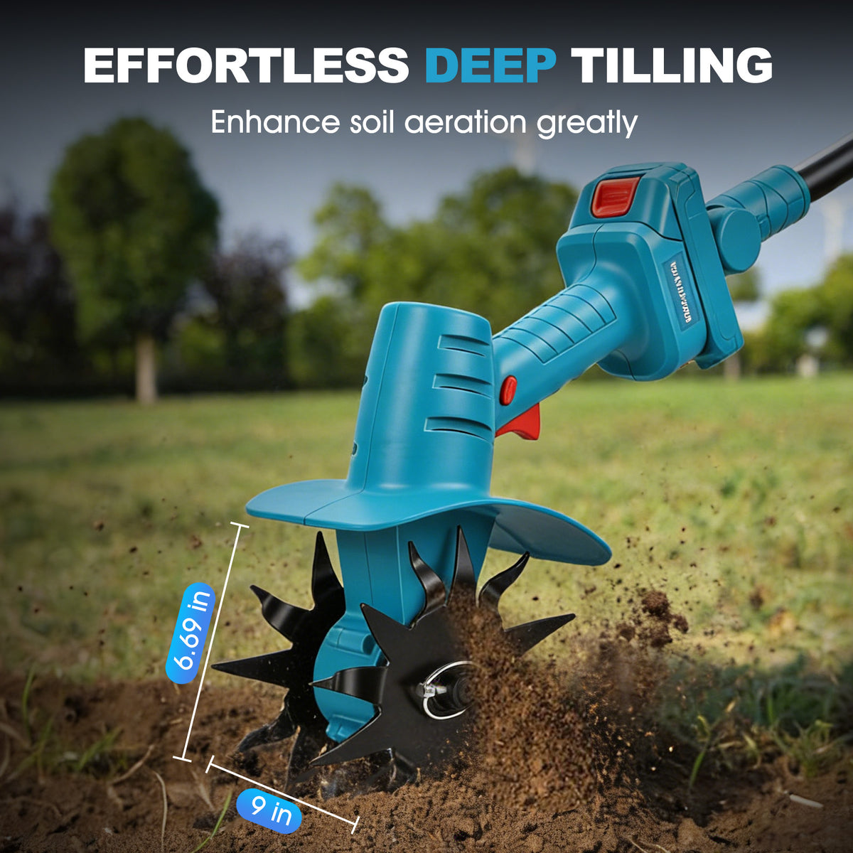 20V Cordless Tiller Cultivator, 280RPM Electric Garden Tiller with 2 x 2000mAh Battery, 9 inch Tilling Width, 6.69 inch Depth Rototiller for Gardening, Weeding, Soil Cultivation