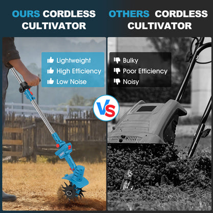 20V Cordless Tiller Cultivator, 280RPM Electric Garden Tiller with 2 x 2000mAh Battery, 9 inch Tilling Width, 6.69 inch Depth Rototiller for Gardening, Weeding, Soil Cultivation
