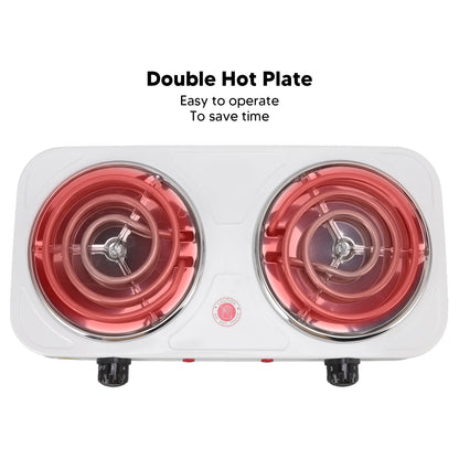 Hot Plate for Cooking, 2000W Electric Stove Burner with 5 Levels Temperature Control, Dual Coil Portable Stove for Home Dorm Office Kitchen Camping, Electric Cooktop Compatible of All Cookware (White)
