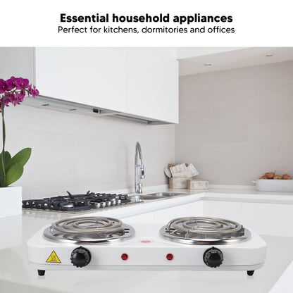 Hot Plate for Cooking, 2000W Electric Stove Burner with 5 Levels Temperature Control, Dual Coil Portable Stove for Home Dorm Office Kitchen Camping, Electric Cooktop Compatible of All Cookware (White)