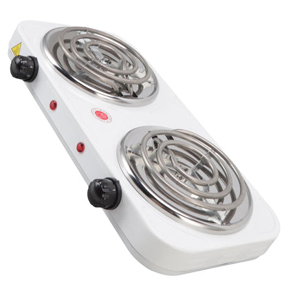 Hot Plate for Cooking, 2000W Electric Stove Burner with 5 Levels Temperature Control, Dual Coil Portable Stove for Home Dorm Office Kitchen Camping, Electric Cooktop Compatible of All Cookware (White)