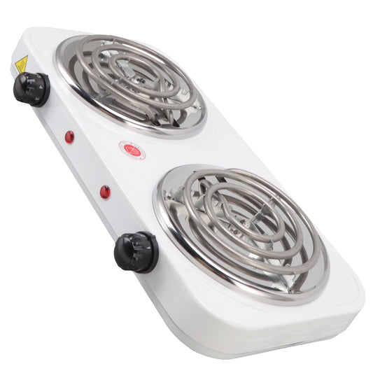 Hot Plate for Cooking, 2000W Electric Stove Burner with 5 Levels Temperature Control, Dual Coil Portable Stove for Home Dorm Office Kitchen Camping, Electric Cooktop Compatible of All Cookware (White)