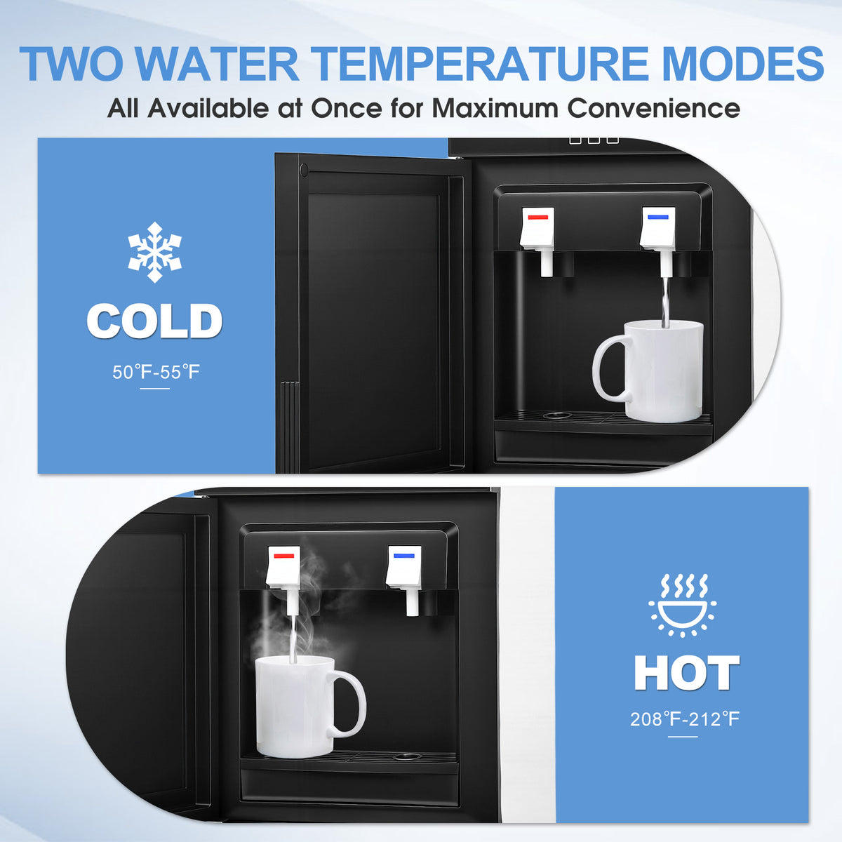 Hot & Cold Water Dispenser, Top Loading Water Dispenser for 3 or 5 Gallon Bottles for Office, Home,Gold + Black