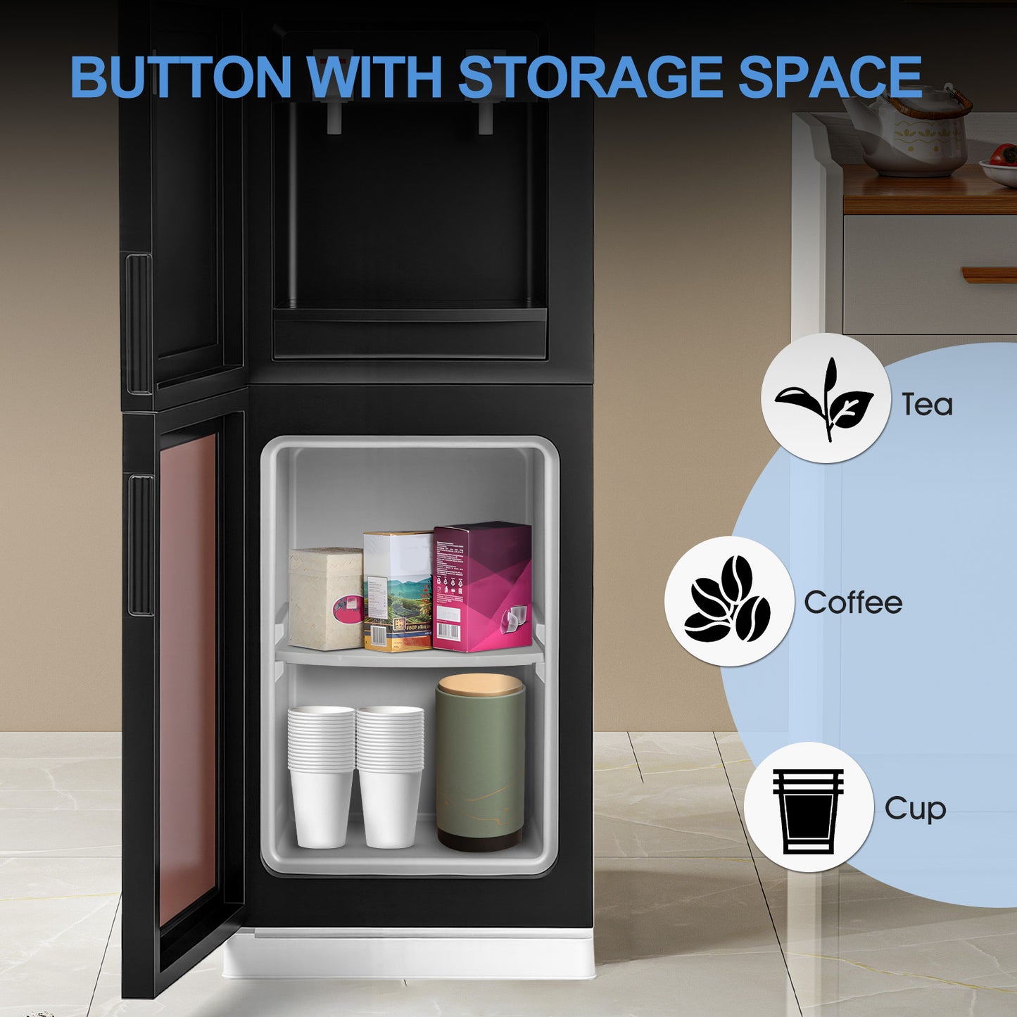 Hot & Cold Water Dispenser, Top Loading Water Dispenser for 3 or 5 Gallon Bottles for Office, Home,Gold + Black