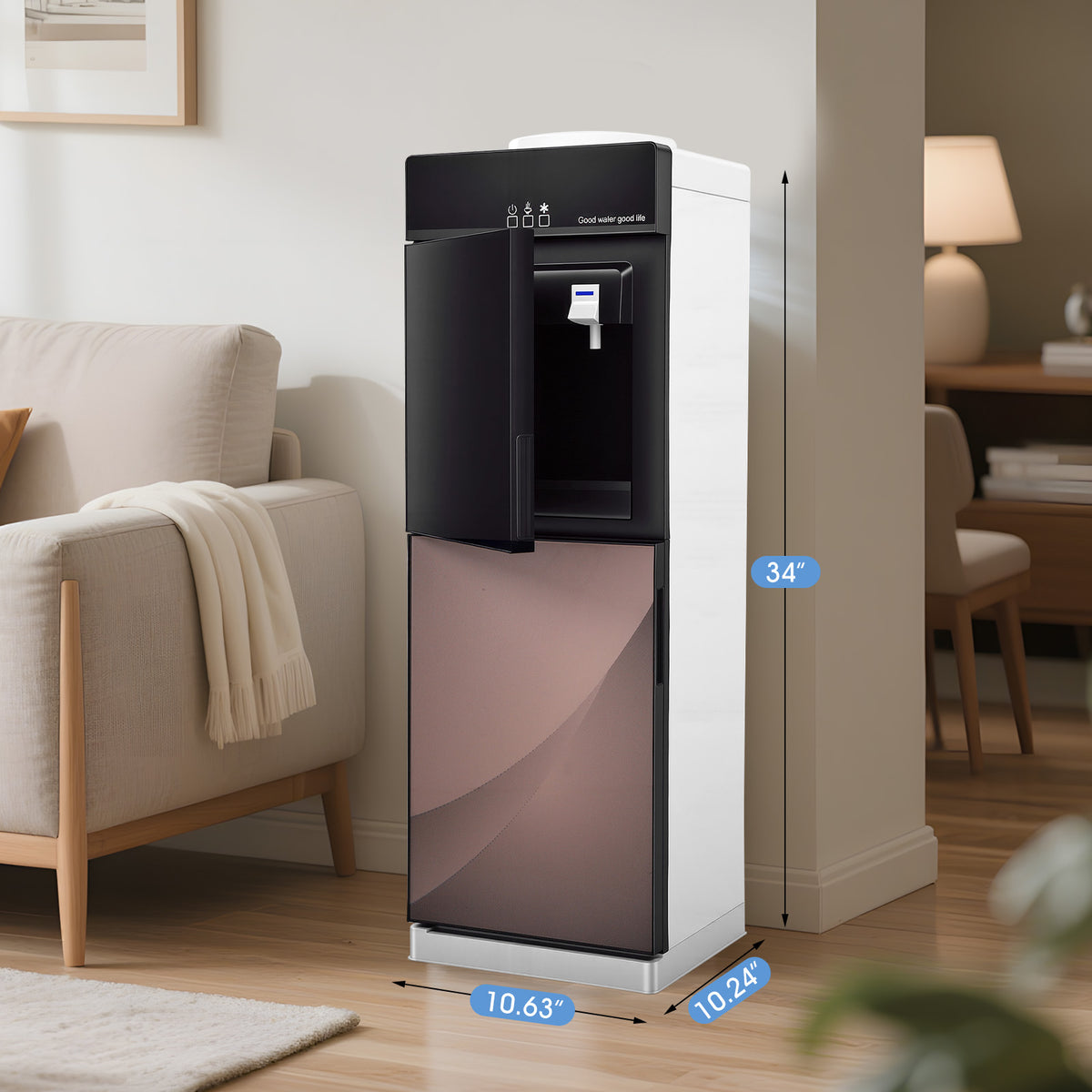 Hot & Cold Water Dispenser, Top Loading Water Dispenser for 3 or 5 Gallon Bottles for Office, Home,Gold + Black