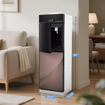 Hot & Cold Water Dispenser, Top Loading Water Dispenser for 3 or 5 Gallon Bottles for Office, Home,Gold + Black