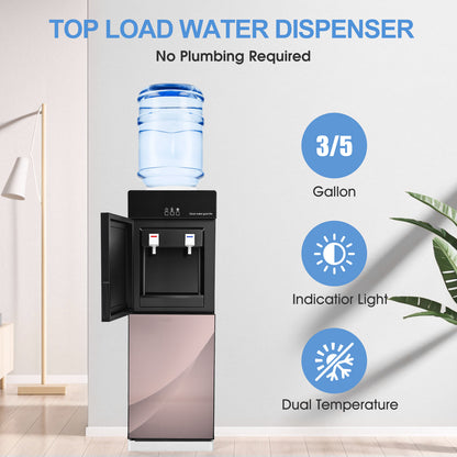 Hot & Cold Water Dispenser, Top Loading Water Dispenser for 3 or 5 Gallon Bottles for Office, Home,Gold + Black