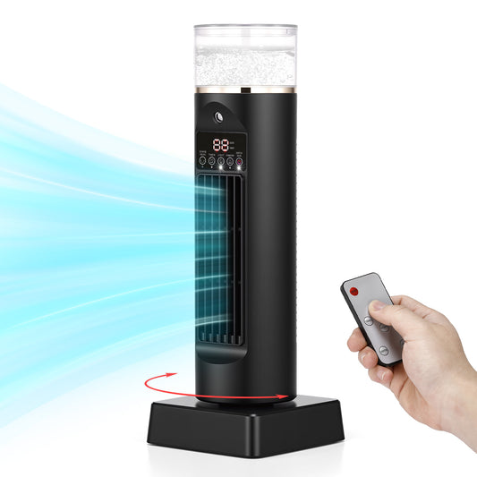 Tower Fan Oscillating Fan, 13.6" 6 Speeds Portable Standing Desk Fan with Humidifying Mist,Timer, LED Light,Remote Control and 2 Ice Bags