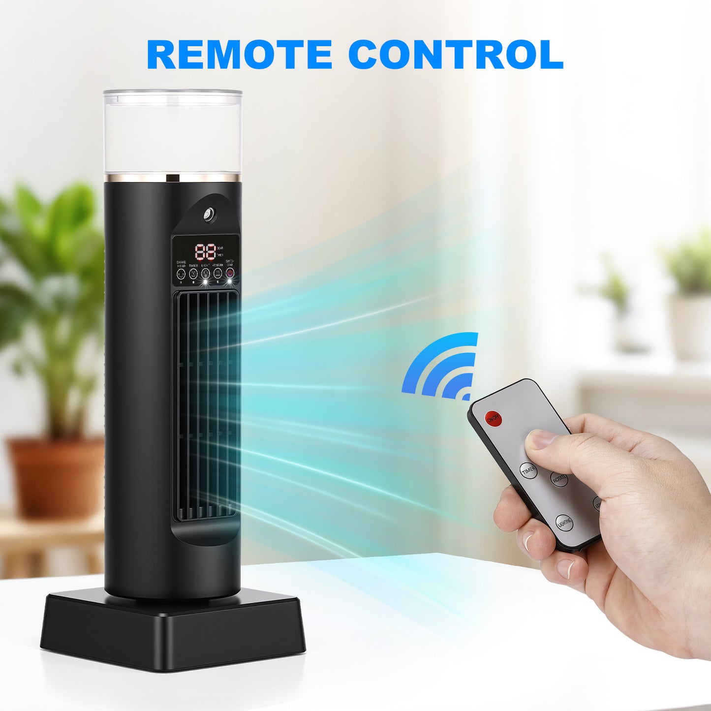 Tower Fan Oscillating Fan, 13.6" 6 Speeds Portable Standing Desk Fan with Humidifying Mist,Timer, LED Light,Remote Control and 2 Ice Bags