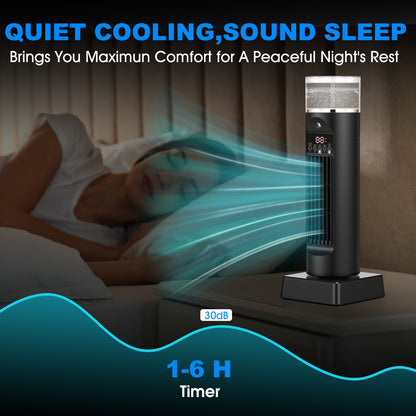 Tower Fan Oscillating Fan, 13.6" 6 Speeds Portable Standing Desk Fan with Humidifying Mist,Timer, LED Light,Remote Control and 2 Ice Bags