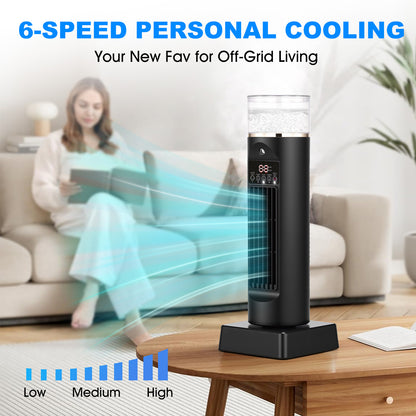 Tower Fan Oscillating Fan, 13.6" 6 Speeds Portable Standing Desk Fan with Humidifying Mist,Timer, LED Light,Remote Control and 2 Ice Bags