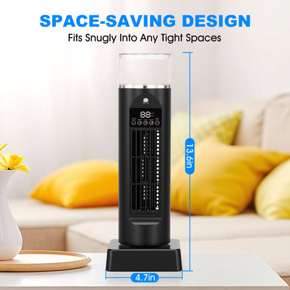 Tower Fan Oscillating Fan, 13.6" 6 Speeds Portable Standing Desk Fan with Humidifying Mist,Timer, LED Light,Remote Control and 2 Ice Bags