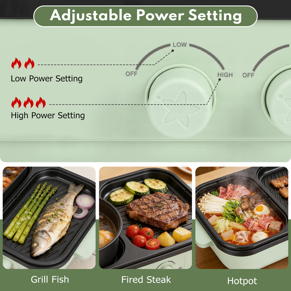 2 In 1 Electric Hot Pot with Separate Grill Side, Dual Independent Temperature Shabu Shabu Pot, Ideal Gift for Family Party Indoor Barbecue