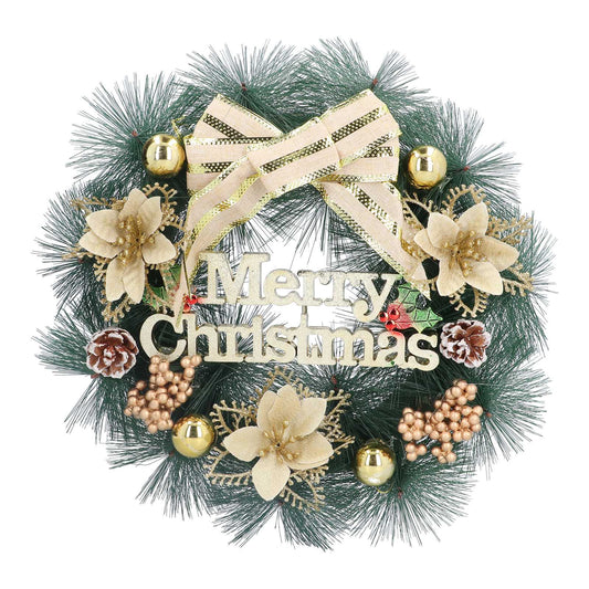 Christmas Wreath Artificial Pine Garland Xmas Door Wreath with Bowknot